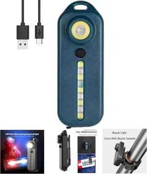 Mini Small Keychain Flashlight USB Rechargeable Key Light Super Small High Bright 100 Lumens 5 Modes Lightweight EDC Flash Light with Built-in Battery and USB Cable (Navy Blue)