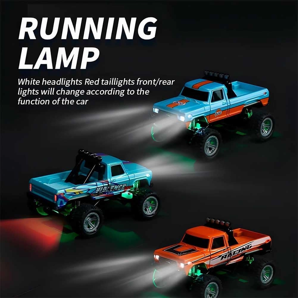 Mini Rc Monster Truck, Mini Rc Truck with Trailer, Mini Rc Car, Mini Rc Truck, Mini Monster Truck Remote Control Car, Rechargeable Mini Monster Truck 1/64 Alloy Scale with Lights(with Trailer,Blue #B)