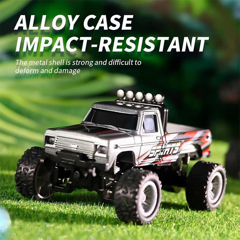 Mini Rc Monster Truck, Mini Rc Truck with Trailer, Mini Rc Car, Mini Rc Truck, Mini Monster Truck Remote Control Car, Rechargeable Mini Monster Truck 1/64 Alloy Scale with Lights(with Trailer,Blue #B)