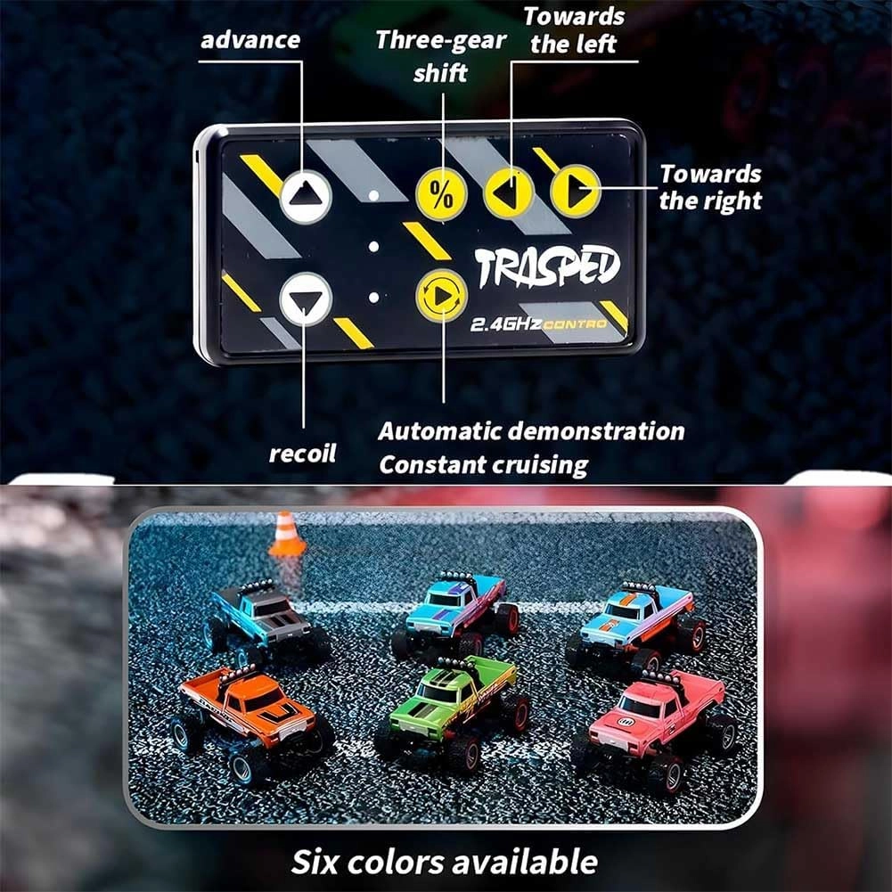 Mini Rc Monster Truck, Mini Rc Truck with Trailer, Mini Rc Car, Mini Rc Truck, Mini Monster Truck Remote Control Car, Rechargeable Mini Monster Truck 1/64 Alloy Scale with Lights(with Trailer,Blue #B)