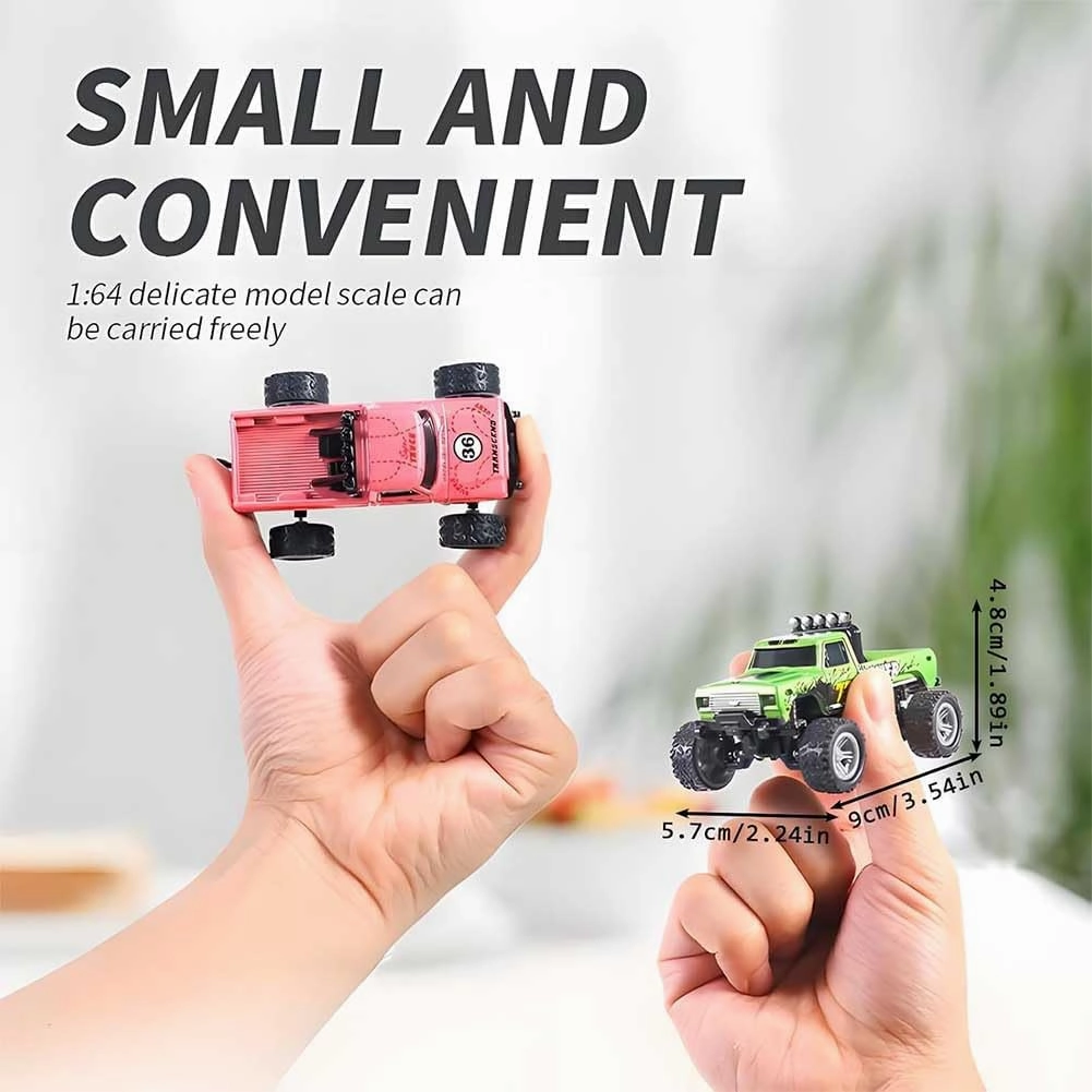 Mini Rc Monster Truck, Mini Rc Truck with Trailer, Mini Rc Car, Mini Rc Truck, Mini Monster Truck Remote Control Car, Rechargeable Mini Monster Truck 1/64 Alloy Scale with Lights(with Trailer,Blue #B)