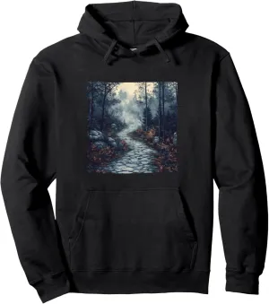 Misty Forest Path Vintage Landscape Graphic Pullover Hoodie