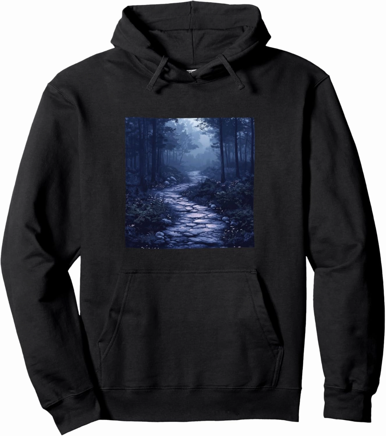 Misty Forest Path Vintage Landscape Graphic Pullover Hoodie