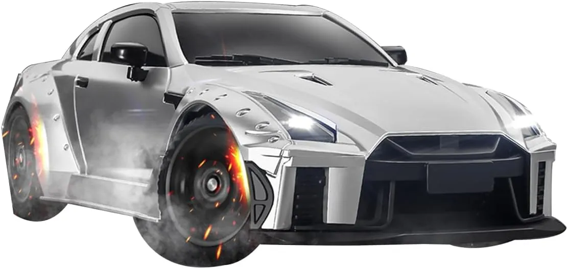 MN-268 RC Drift Car, 1/16 Scale 2.4G Steering Remote Control Car with Dual-Speed Modes, Gyroscope, LED Light, 50m Long Control Range, Ideal Gift for Mini Vehicle Hobbyist (RTR/Silver)