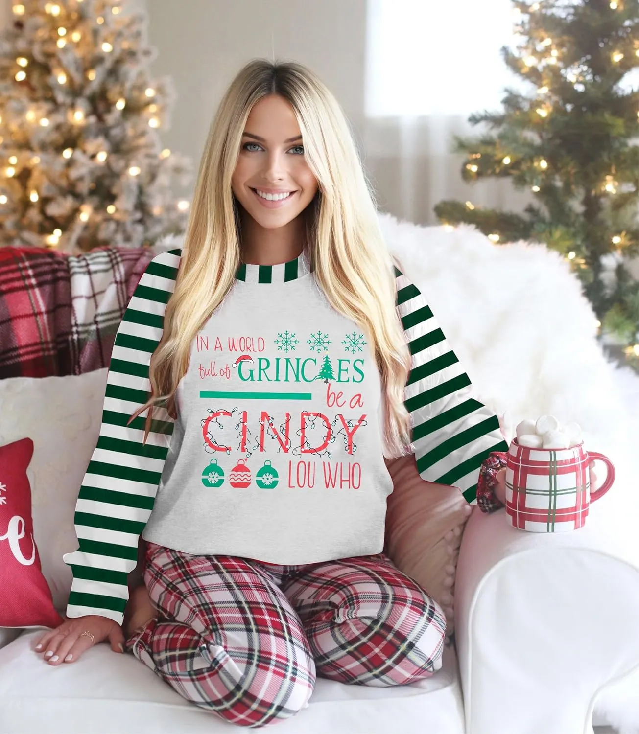 MNLYBABY Be A Cindy Lou Who T-Shirt Tee Christmas Raglan Long Sleeve Tops Splicing Baseball Tees Shirt for Women