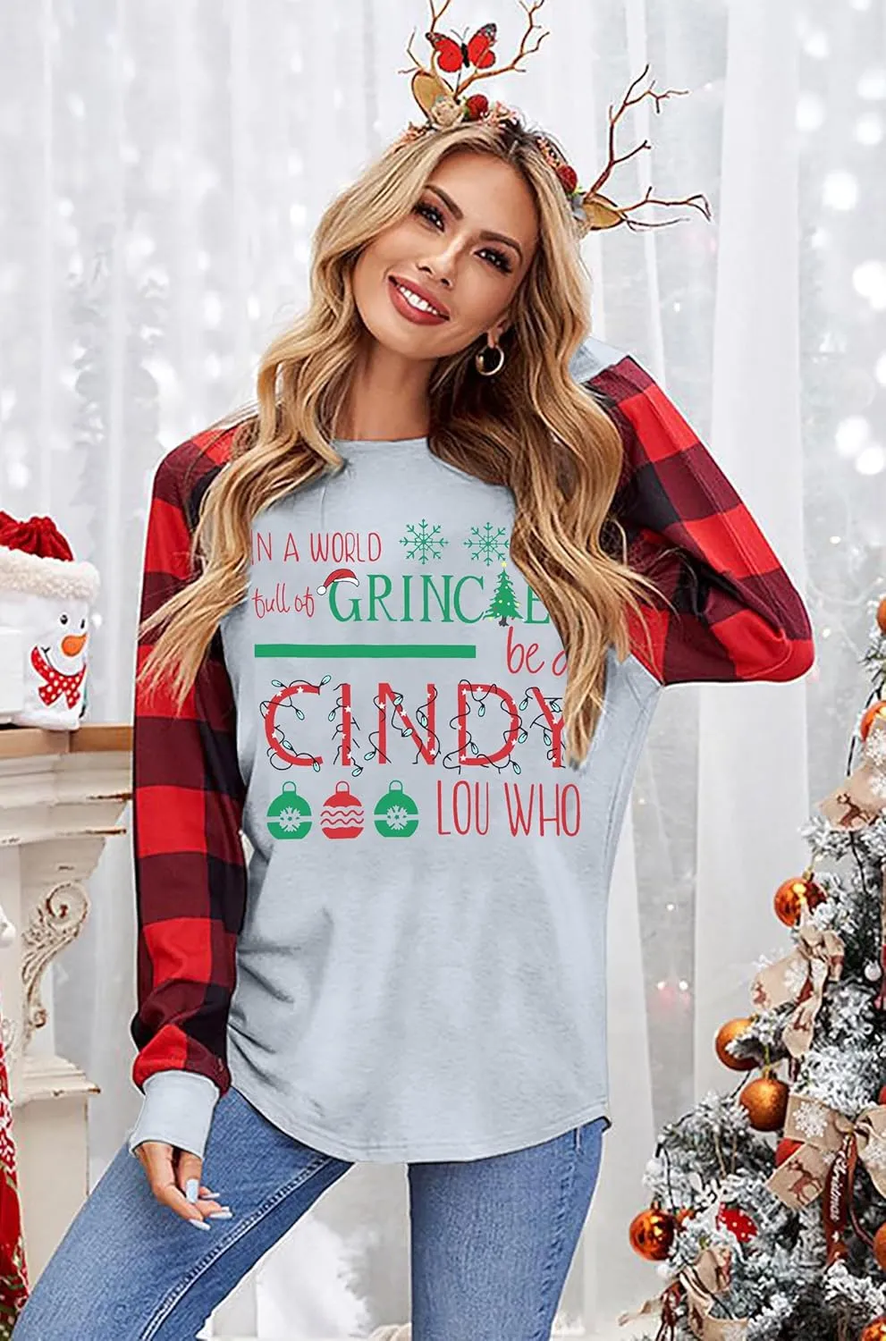 MNLYBABY Be A Cindy Lou Who T-Shirt Tee Christmas Raglan Long Sleeve Tops Splicing Baseball Tees Shirt for Women