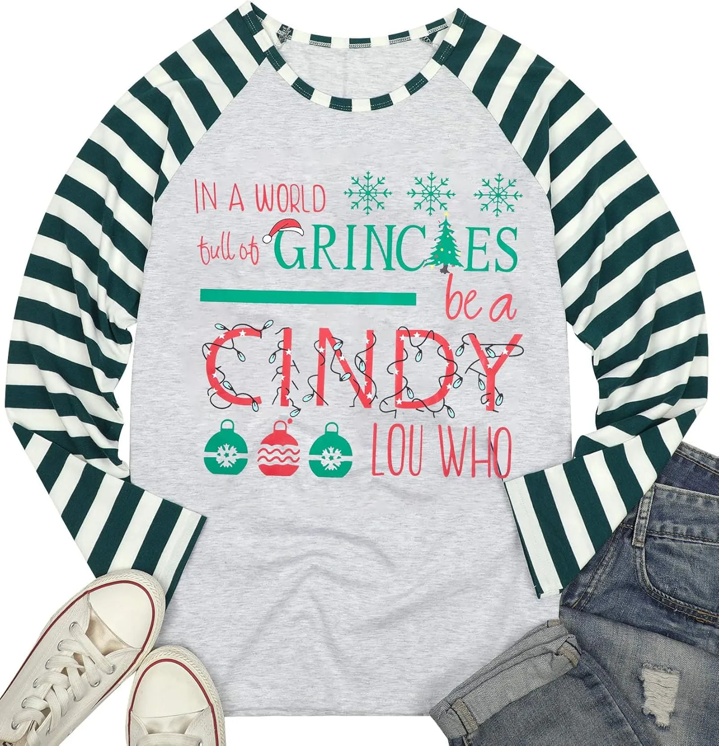 MNLYBABY Be A Cindy Lou Who T-Shirt Tee Christmas Raglan Long Sleeve Tops Splicing Baseball Tees Shirt for Women