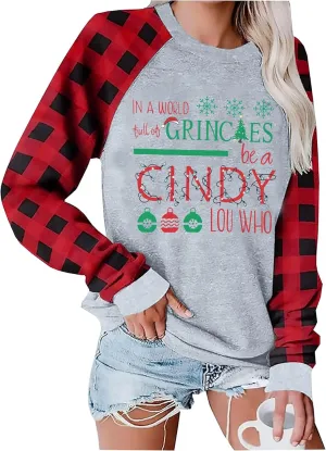 MNLYBABY Be A Cindy Lou Who T-Shirt Tee Christmas Raglan Long Sleeve Tops Splicing Baseball Tees Shirt for Women