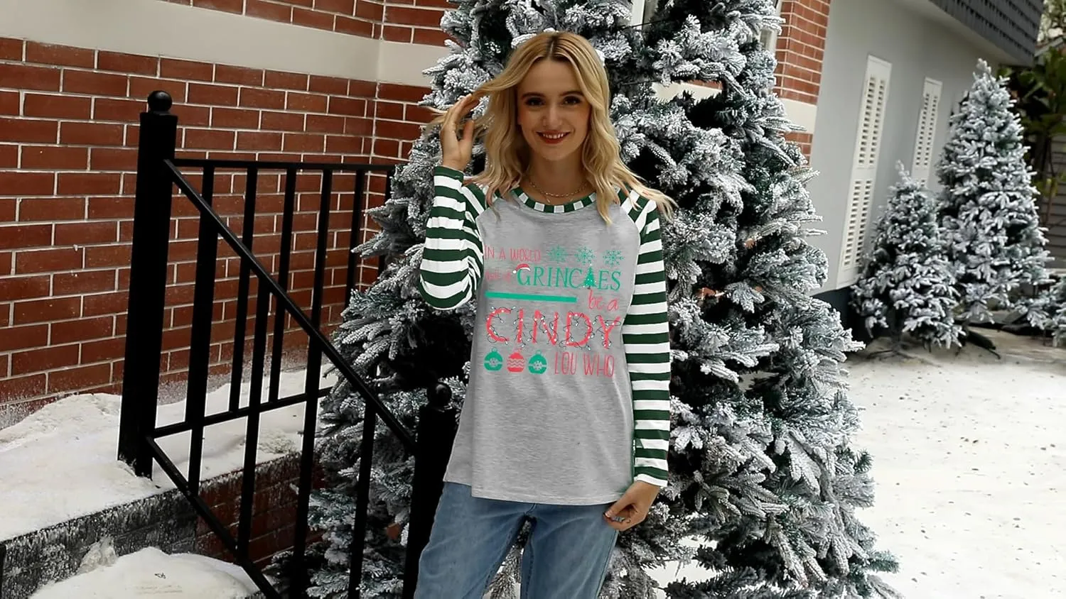 MNLYBABY Be A Cindy Lou Who T-Shirt Tee Christmas Raglan Long Sleeve Tops Splicing Baseball Tees Shirt for Women