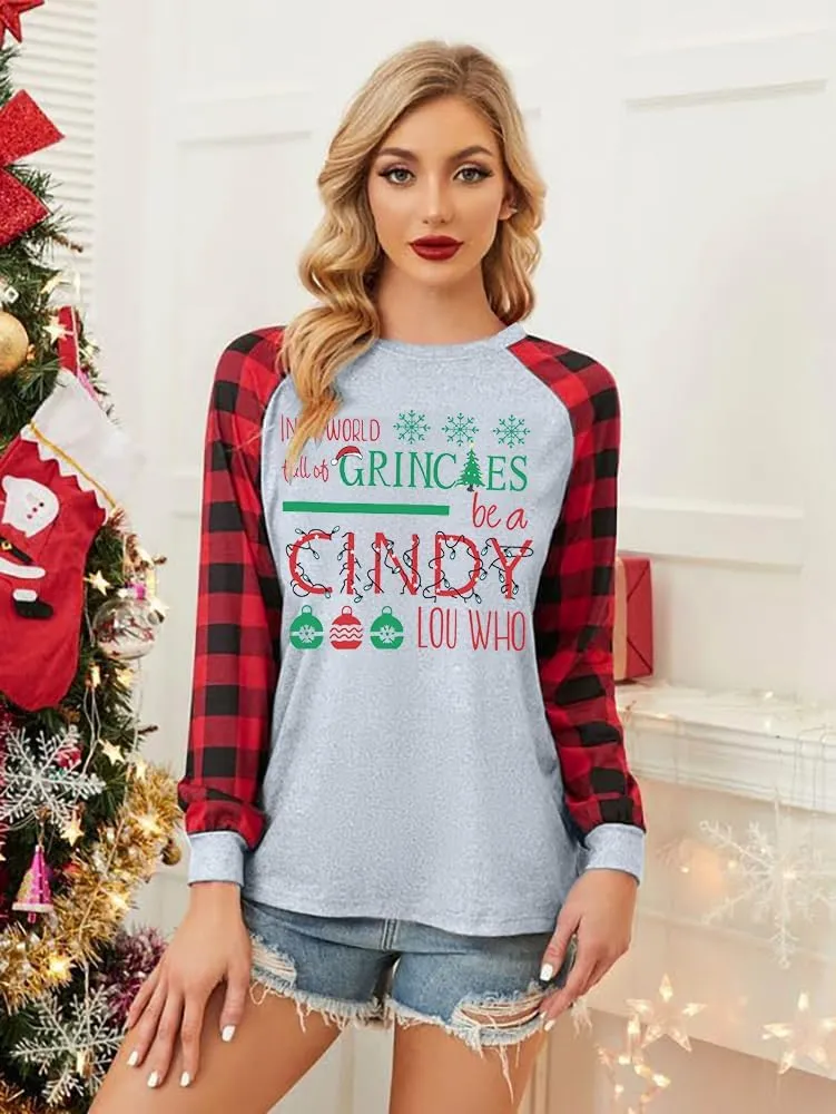 MNLYBABY Be A Cindy Lou Who T-Shirt Tee Christmas Raglan Long Sleeve Tops Splicing Baseball Tees Shirt for Women