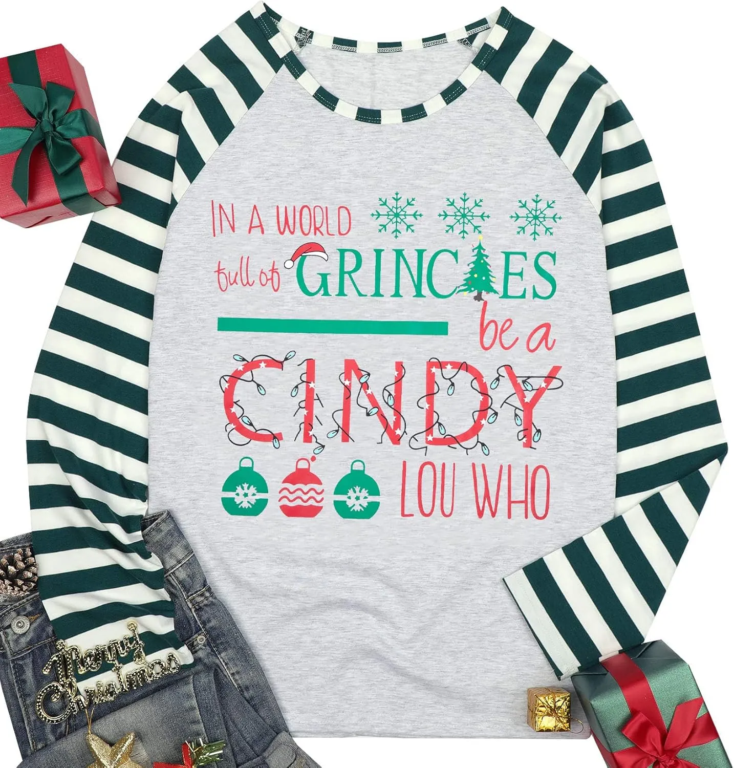 MNLYBABY Be A Cindy Lou Who T-Shirt Tee Christmas Raglan Long Sleeve Tops Splicing Baseball Tees Shirt for Women