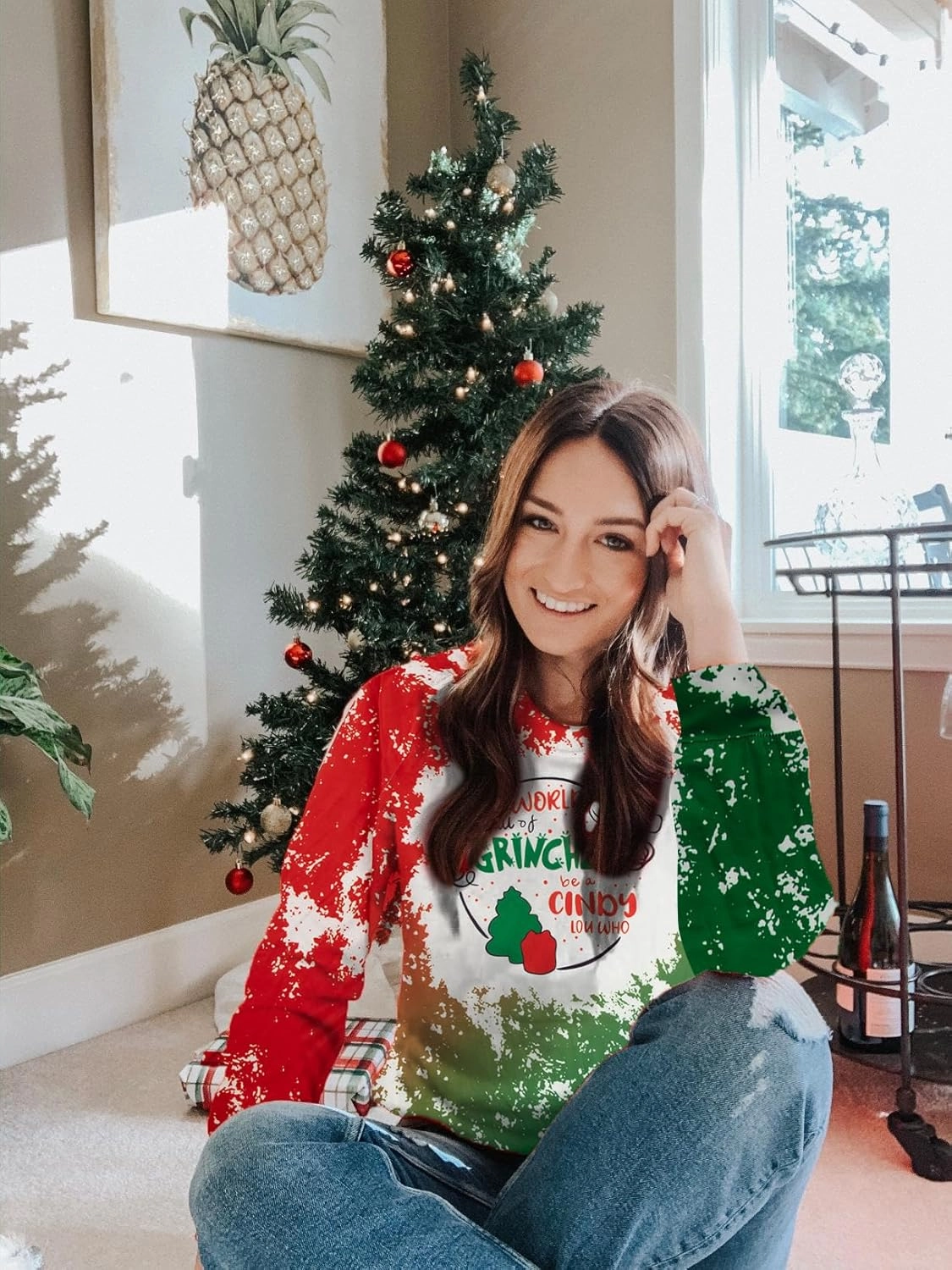 MNLYBABY Be A Cindy Lou Who T-Shirt Tee Christmas Raglan Long Sleeve Tops Splicing Baseball Tees Shirt for Women