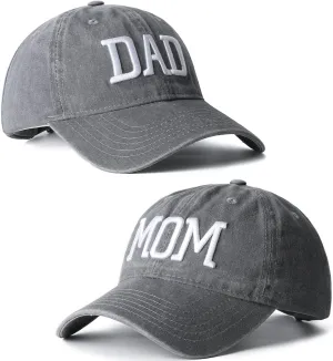 Mom and Dad Hats Set of 2 Pcs Embroidered Adjustable Baseball Caps Gift for Parents Couples Classic Mom Dad Gifts Hat