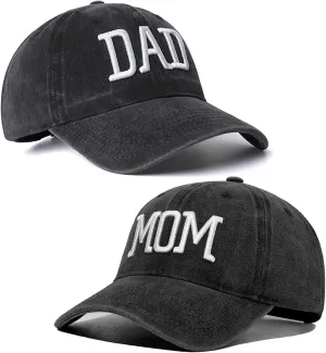Mom and Dad Hats Set of 2 Pcs Embroidered Adjustable Baseball Caps Gift for Parents Couples Classic Mom Dad Gifts Hat