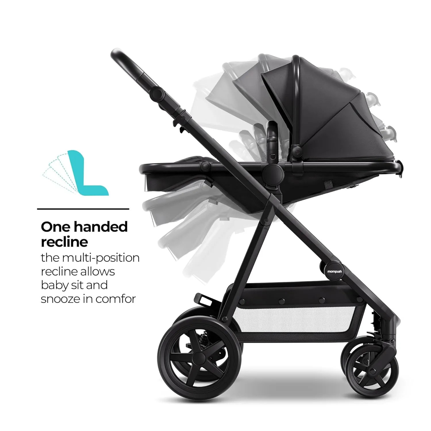 Mompush Meteor2 Baby Stroller 2-in-1 with Bassinet Mode, Compatible with Infant Car Seat Adapter Included, Full-Size Bassinet Strollers for Family Outings
