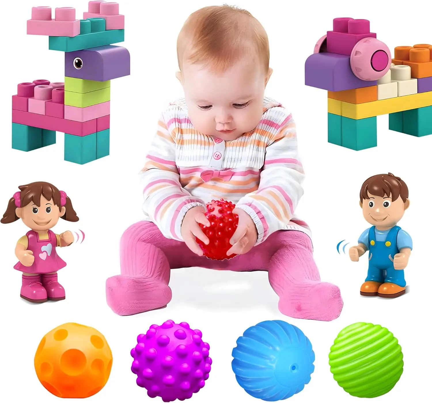 Montessori Baby Balls & Soft Building Blocks Bundle for Babies