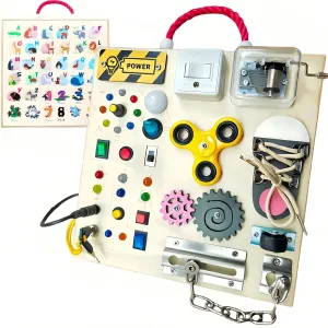 Montessori Busy Board with LED Lights - Wooden Sensory Toy for Toddlers 1-3 | 10 Switches, Music Box, Spinning, Gears & More | Eco-Friendly Learning Activity Board