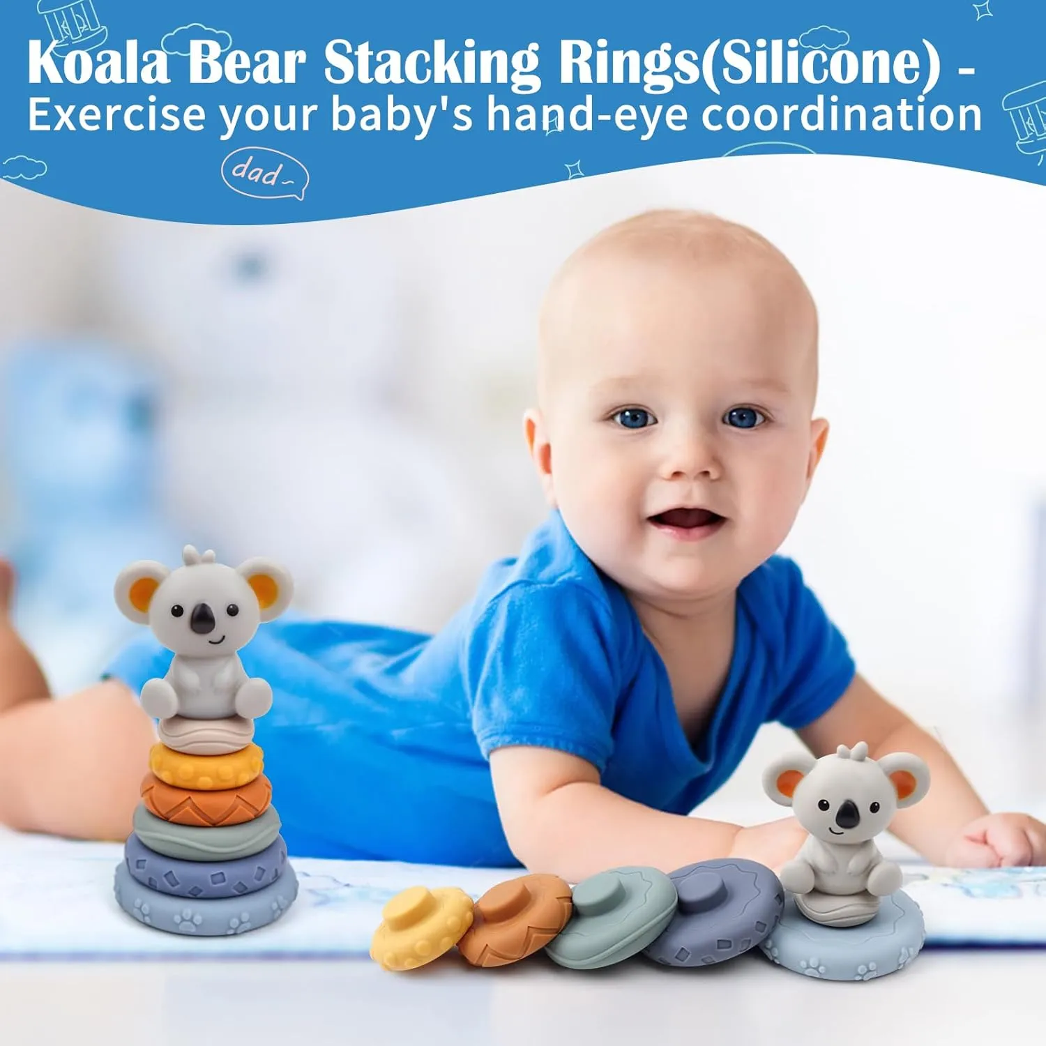 Montessori Toys for Babies 7-12 Months, Learning Educational Set Toys (Includes Wooden Book,Object Permanence Box,Puzzle, Ocean Rain Stick,Stacked Circle with Koala,Wooden Stacker)
