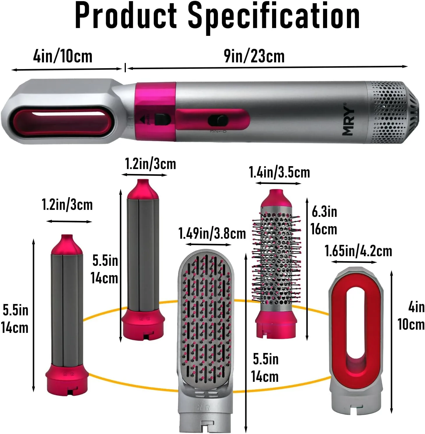 MRY 5-in-1 HOT Air Comb (Rose Red with Sliver Color)