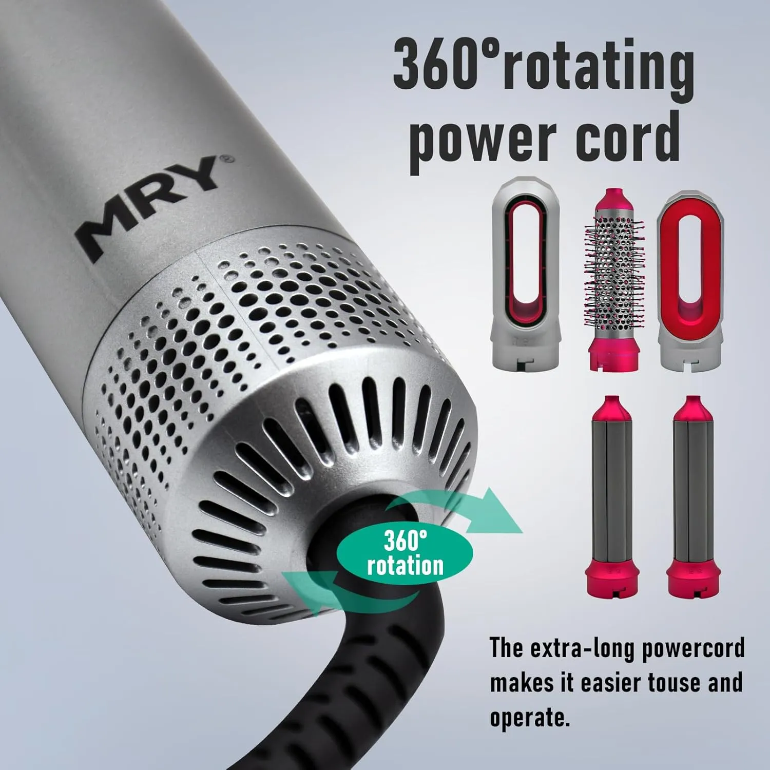 MRY 5-in-1 HOT Air Comb (Rose Red with Sliver Color)