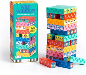 Mudpuppy Wild Wobble! – Colorful Wooden Tumbling Tower Game, 4 Across, Great for Small Hands, Ages 3 