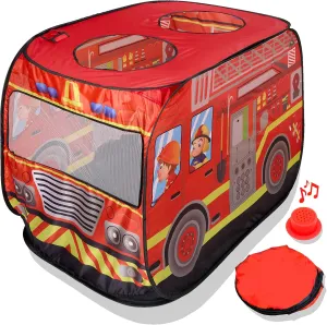 Musical Fire Truck Pop Up Play Tent with 3 Openings - Role Play Firefighter Tent - Sirens & Fireman Sounds - Indoor Outdoor - Red Fire Engine Playhouse Vehicle Toys - Ideal Play, Gift, Prop