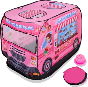 Musical Ice Cream Truck Pop Up Play Tent with 3 Openings - Tent for Toddlers - Indoor & Outdoor - Pop Up Tents for Kids - Includes Carry Bag and Sound Button- 43.5x28x26.5 Inch
