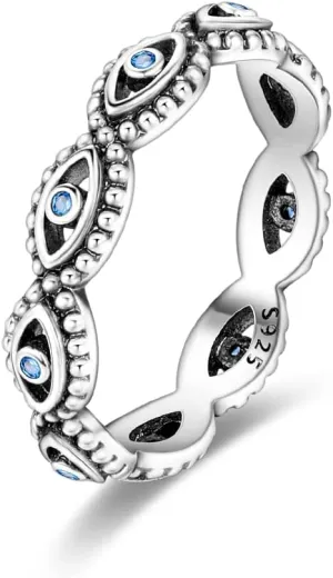 NARMO 925 Sterling Silver Women Rings Moon Star Ring Evil Eye Ring Colorful Cubic Zirconia Ring Stackable Vintage Rings Statement Rings for Women Size 6-9