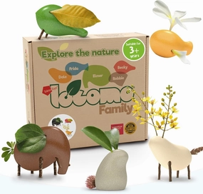 Nature Wooden Toys Locomo Family II Animal Figures Waldorf Open-Ended Educational Outdoor Play for Childs Learning & Creativity, Sensory for Kids 3 4 5 6 7  Year Old, Montessori Toy Gifts (Set of 5)