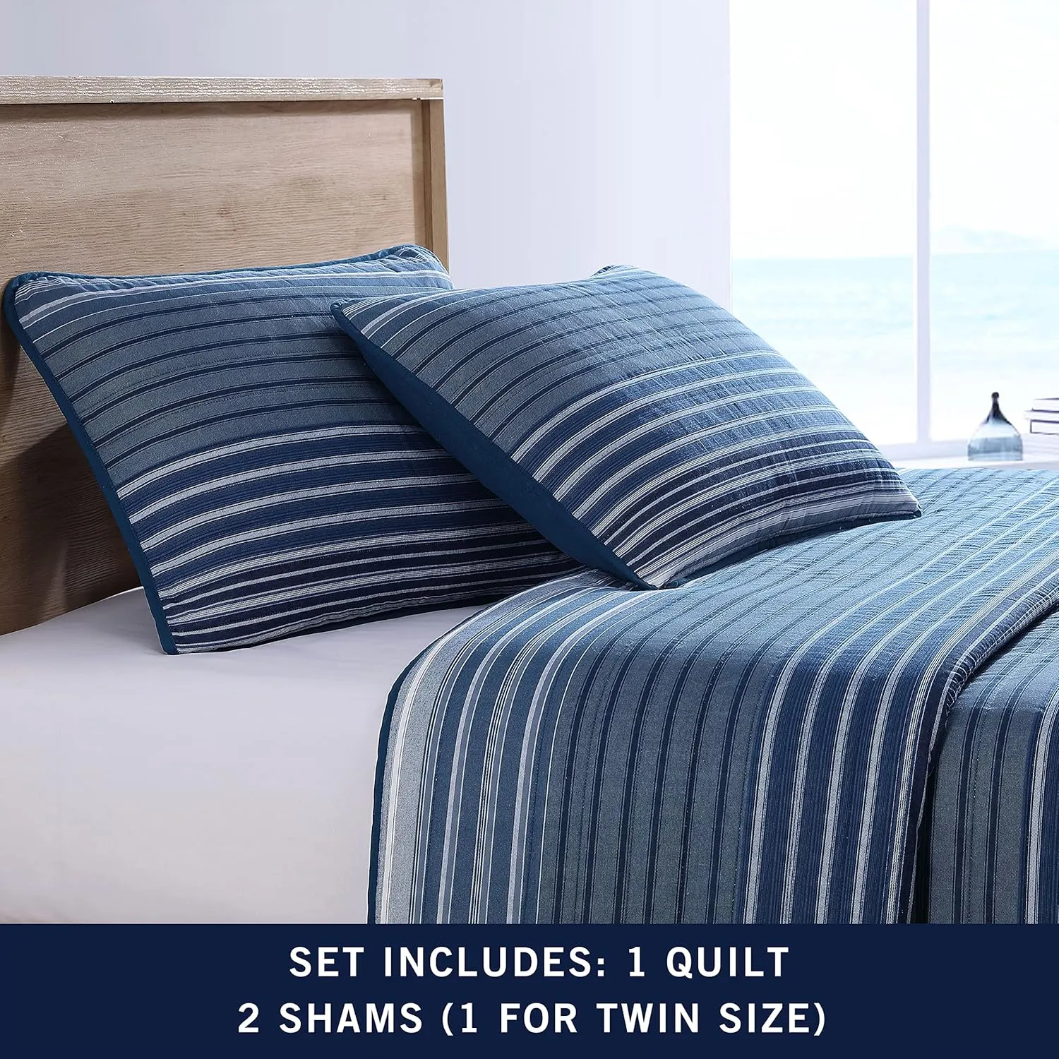 Nautica - Queen Quilt Set, Cotton Reversible Bedding with Matching Shams, Bedding Set for All Seasons (Coveside Blue, Queen)