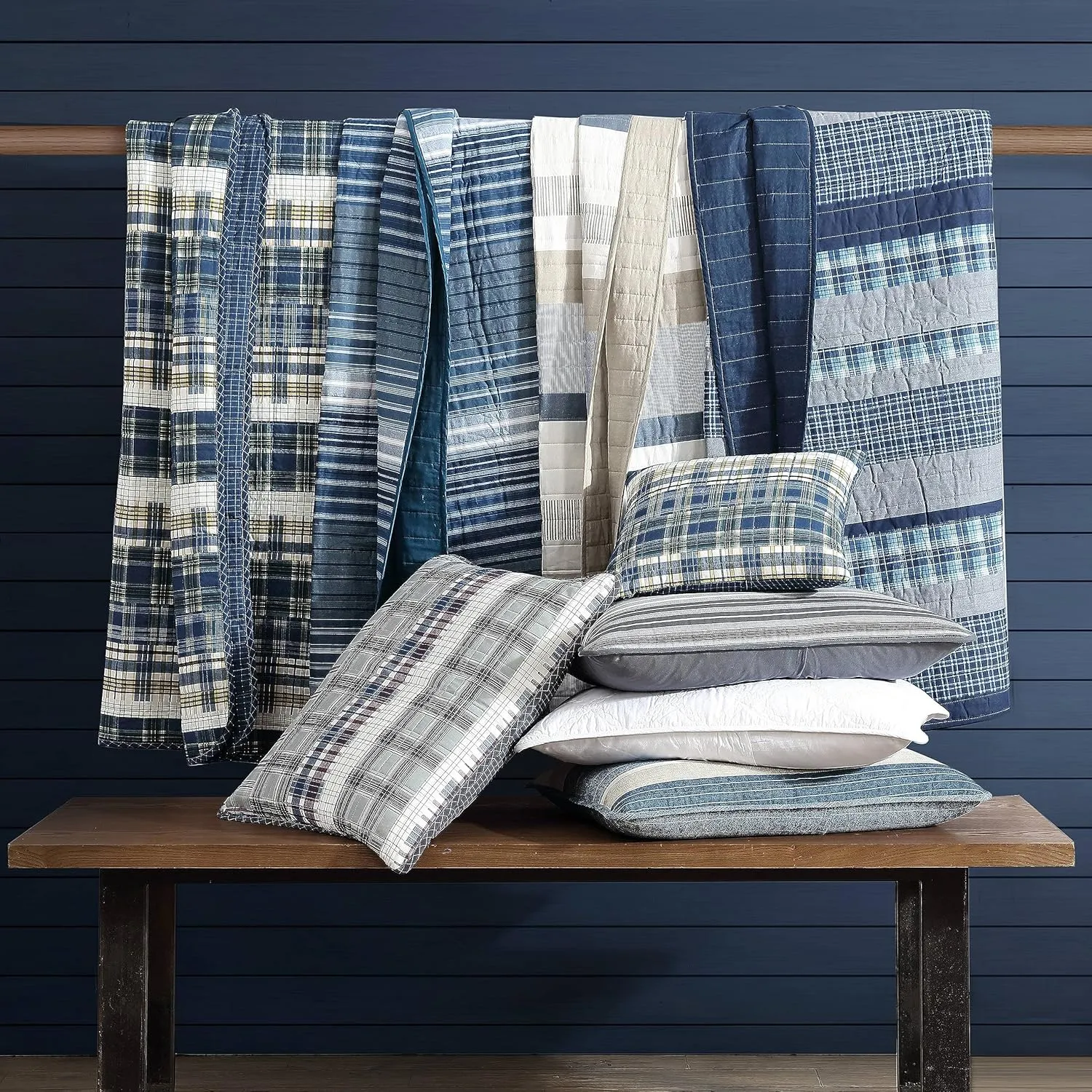 Nautica - Queen Quilt Set, Cotton Reversible Bedding with Matching Shams, Bedding Set for All Seasons (Coveside Blue, Queen)