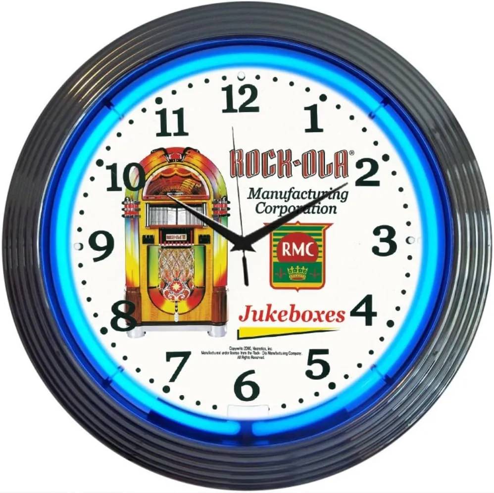 Neonetics Retro Rock-Ola Blue Jukebox Neon Wall Clock, 15-Inch