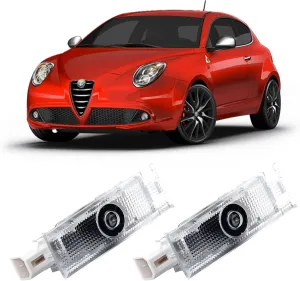 Never Fade Alfa Romeo Door Light Logo, Projection Ghost Shadow Welcome Puddle Light Compatible with Stelvio Mito Giulietta Giulia 147 159 Accessories (Red Letter)