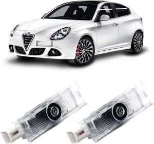 Never Fade Alfa Romeo Door Light Logo, Projection Ghost Shadow Welcome Puddle Light Compatible with Stelvio Mito Giulietta Giulia 147 159 Accessories (White Letter)