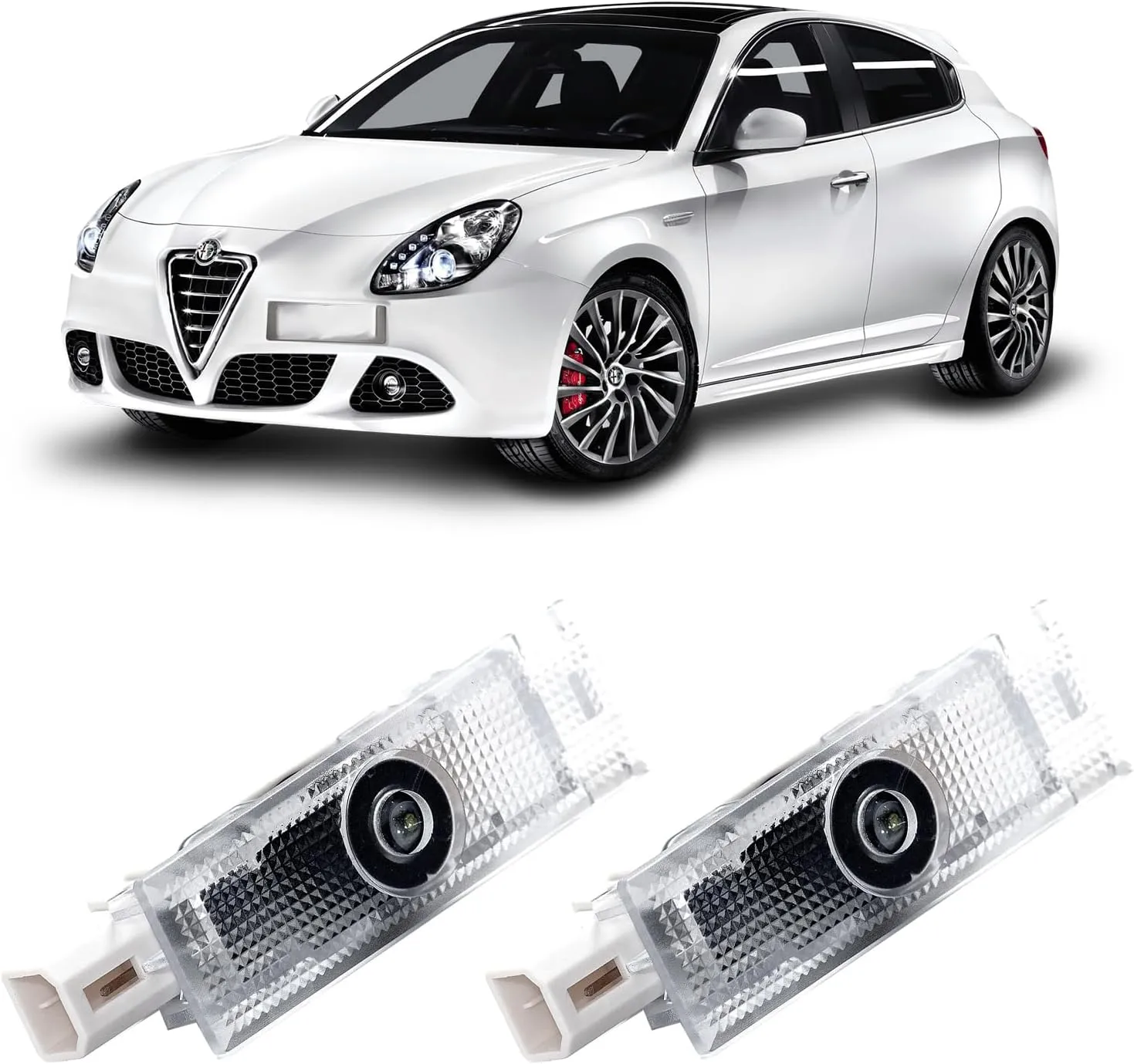 Never Fade Alfa Romeo Door Light Logo, Projection Ghost Shadow Welcome Puddle Light Compatible with Stelvio Mito Giulietta Giulia 147 159 Accessories (White Letter)