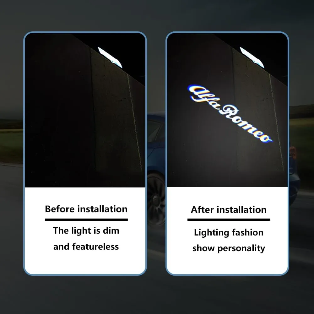 Never Fade Door Lights Logo Projector Ultra-Bright Welcome Step Light Puddle Lights Compatible with Alfa Romeo Stelvio Mito Giulietta Giulia Tonale (White Letter)