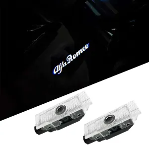 Never Fade Door Lights Logo Projector Ultra-Bright Welcome Step Light Puddle Lights Compatible with Alfa Romeo Stelvio Mito Giulietta Giulia Tonale (White Letter)