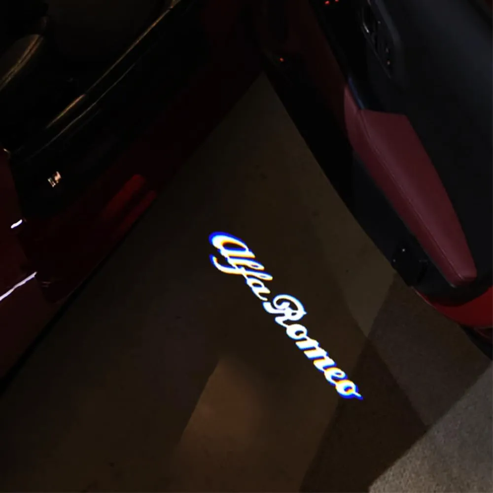 Never Fade Door Lights Logo Projector Ultra-Bright Welcome Step Light Puddle Lights Compatible with Alfa Romeo Stelvio Mito Giulietta Giulia Tonale (White Letter)
