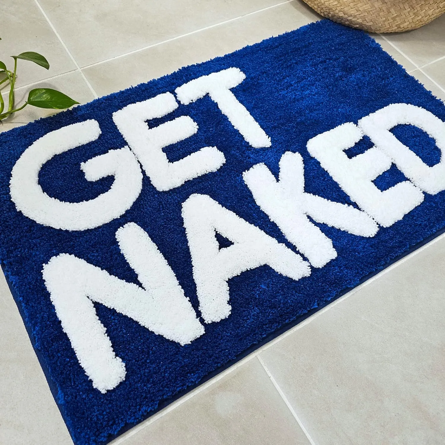 New Mungo Get Naked Bath Mat Blue - Cute Bathroom Rugs, Funny Bath Mat, 31" x 20"