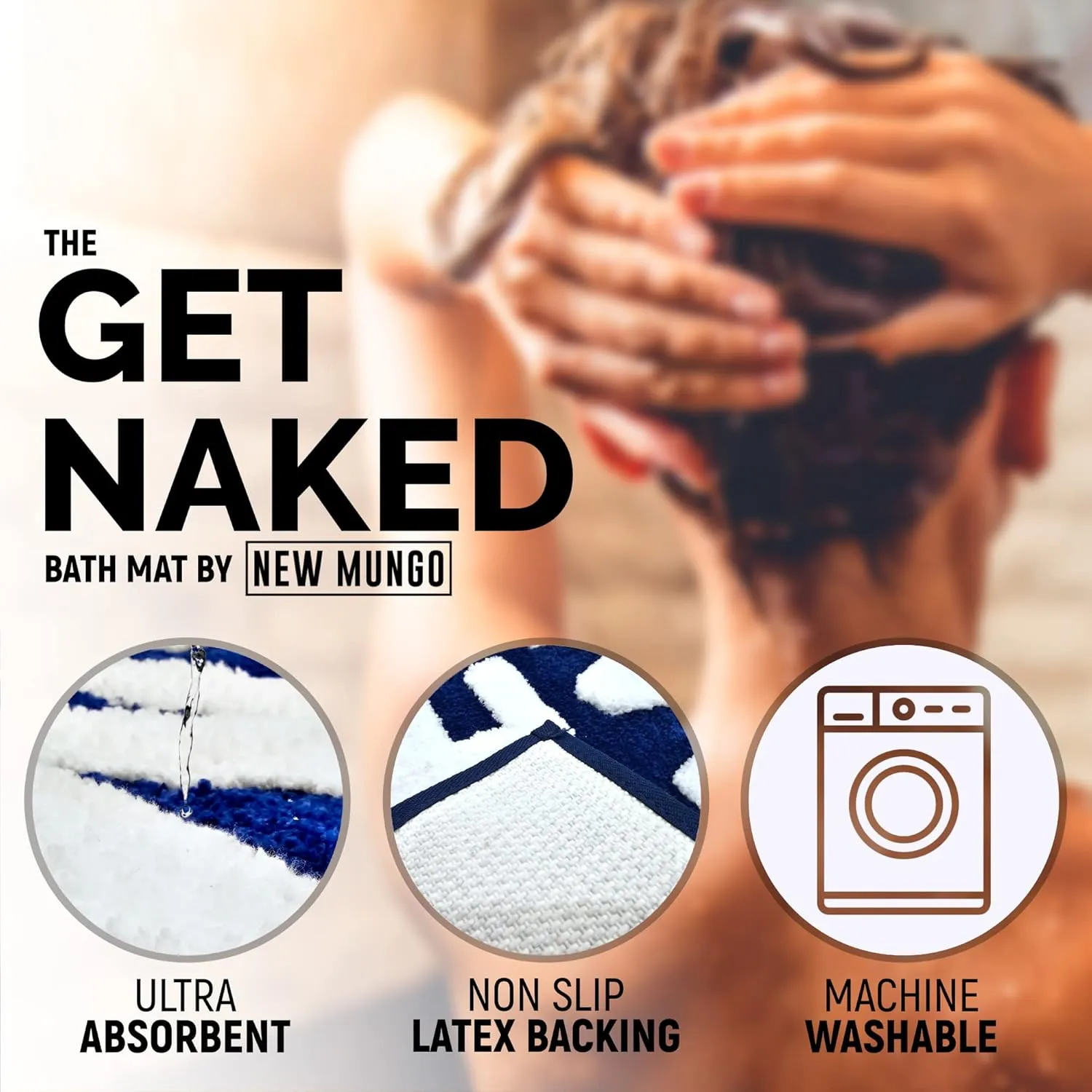 New Mungo Get Naked Bath Mat Blue - Cute Bathroom Rugs, Funny Bath Mat, 31" x 20"
