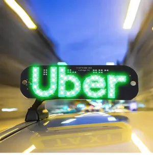 NEW UBER Led Light Signs for Car with USB Plug, Bumper Stickers Taxi Sign Light Windshield, Glow LED Sign Decal Stickers with Suction Cups Flashing Hook on Car Window LED Bright Lights (Green)