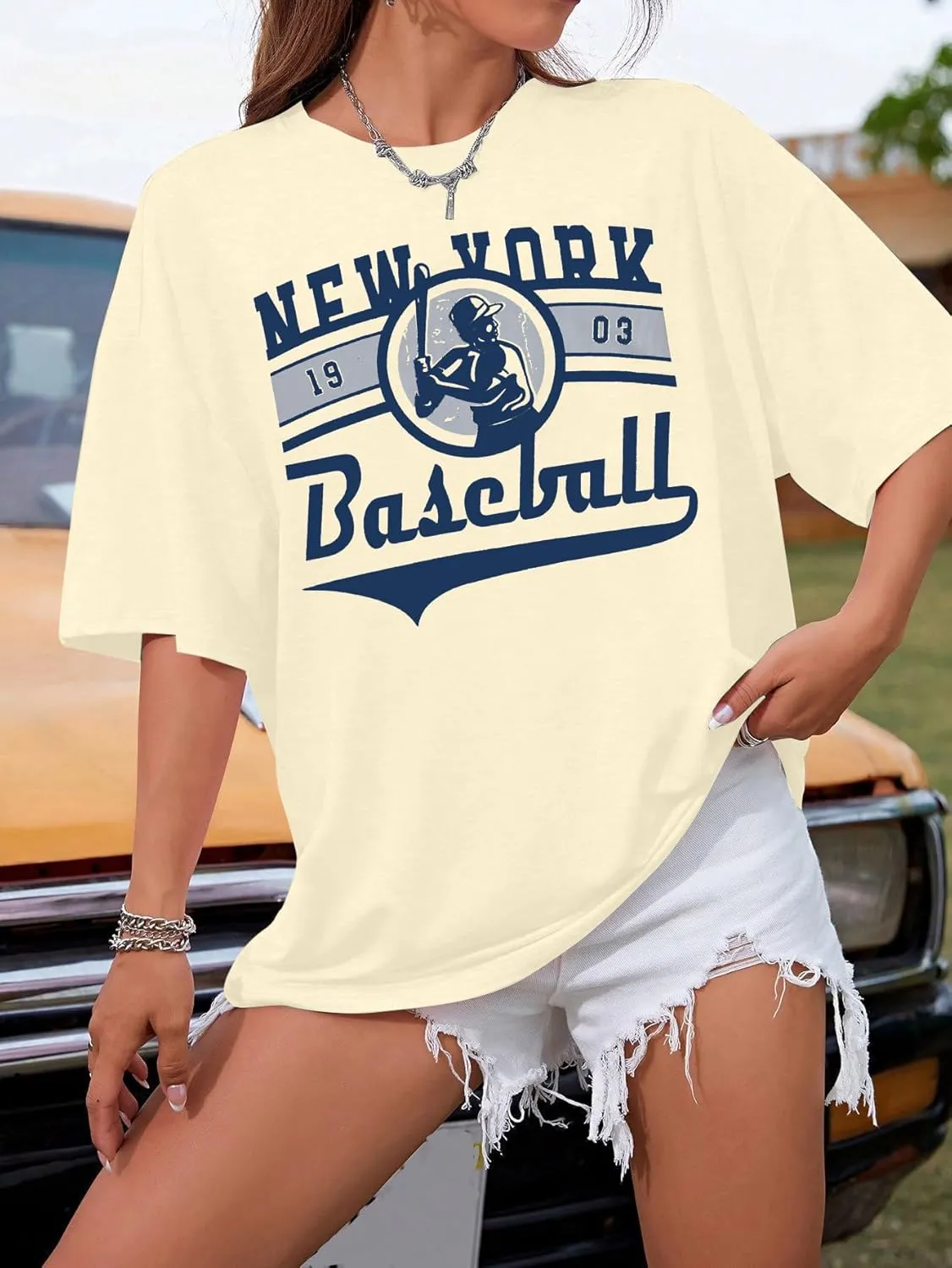 New York Baseball Shirt : Women Oversized Baseball Shirts Baseball Graphic Short Sleeve Tee Tops