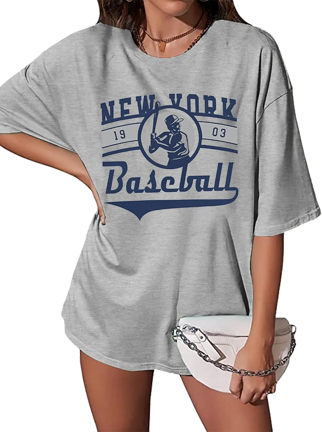 New York Baseball Shirt : Women Oversized Baseball Shirts Baseball Graphic Short Sleeve Tee Tops