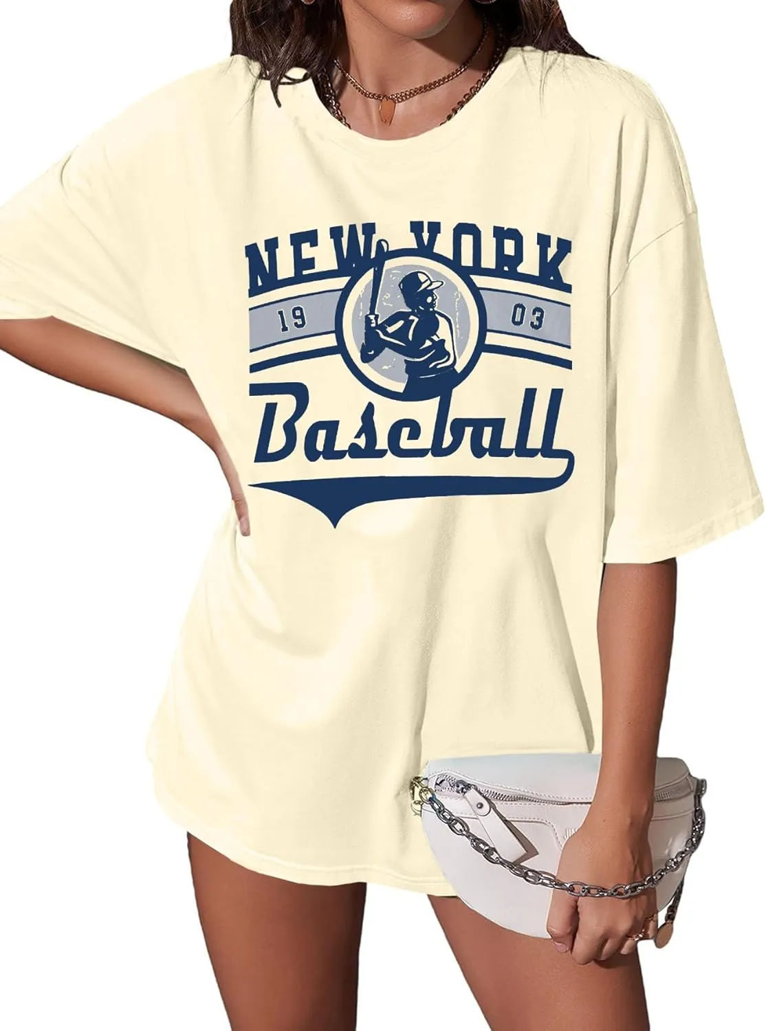 New York Baseball Shirt : Women Oversized Baseball Shirts Baseball Graphic Short Sleeve Tee Tops