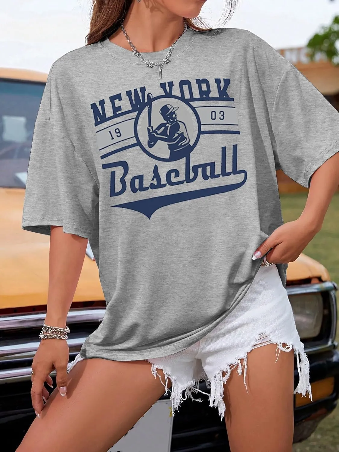 New York Baseball Shirt : Women Oversized Baseball Shirts Baseball Graphic Short Sleeve Tee Tops
