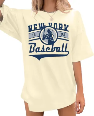 New York Baseball Shirt : Women Oversized Baseball Shirts Baseball Graphic Short Sleeve Tee Tops