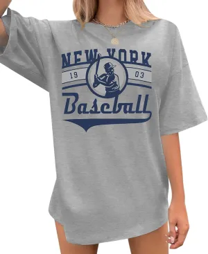 New York Baseball Shirt : Women Oversized Baseball Shirts Baseball Graphic Short Sleeve Tee Tops