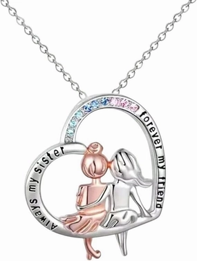 New 2026 Unisex Always My Sister Forever Friend Necklace Colorful Crystal Heart Hers Friendship Jewelry Findings Fashion Trendy Accessories Creative Gift For Women And Men