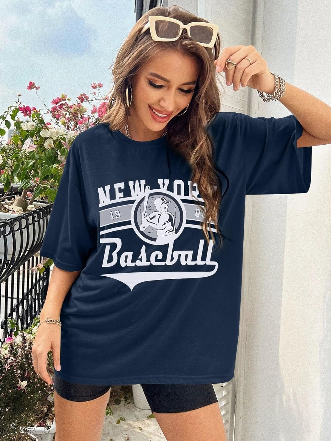 New York Baseball Shirt : Women Oversized Baseball Shirts Baseball Graphic Short Sleeve Tee Tops