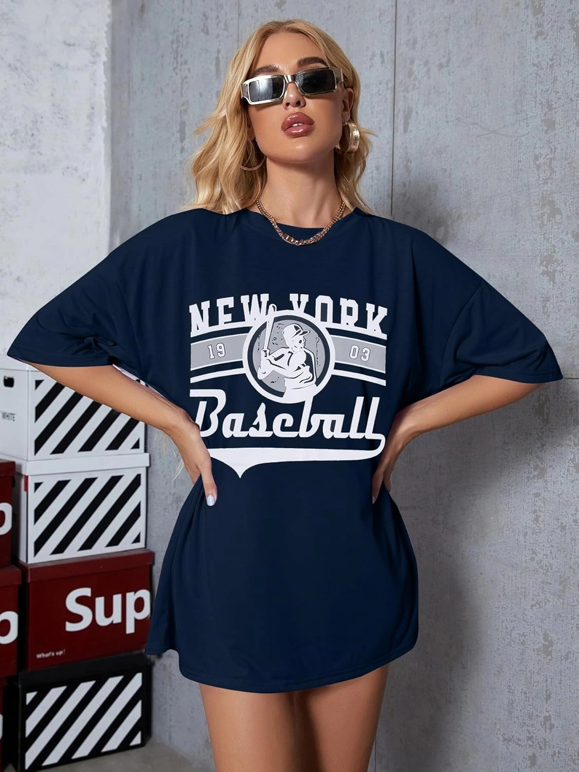 New York Baseball Shirt : Women Oversized Baseball Shirts Baseball Graphic Short Sleeve Tee Tops